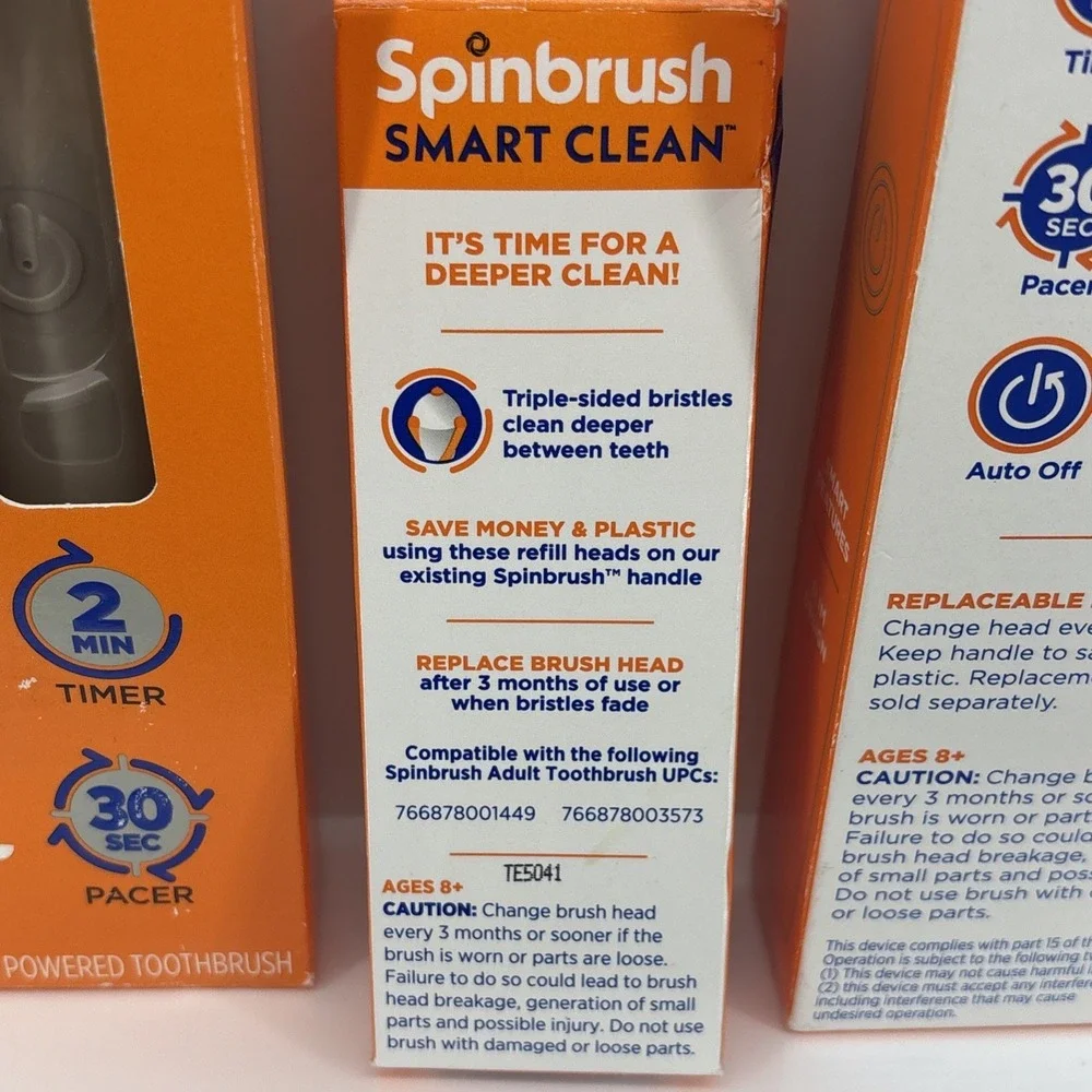 2 Spinbrush Smart Clean Battery Powered Electric Toothbrush & Replacement Heads